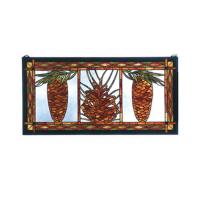 Meyda Yellow 81470 - 36" Wide X 18" High Pinecone Stained Glass Window