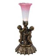 Meyda Tiffany 12608 - 12" High Pink/White Pond Lily Twin Cherub Mini Lamp