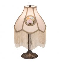 Meyda Tiffany 18092 - 20"H Reverse Painted Roses Fabric with Fringe Table Lamp