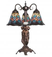 Meyda Tiffany 245482 - 23" High Tiffany Peacock Feather 3 Light Table Lamp