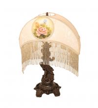 Meyda Tiffany 254237 - 23" High Reverse Painted Roses Fabric with Fringe Table Lamp