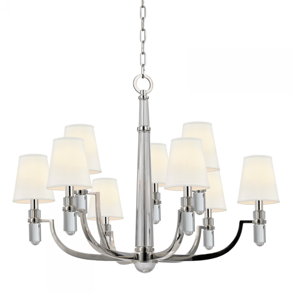 9 LIGHT CHANDELIER w/WHITE SHADE