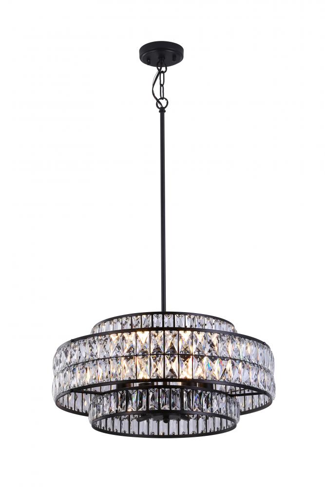 22" 6x60W E26 Pendant in black finish with K9Crystal comes with 3x12", 1x6", 1x3" Pi