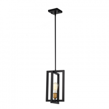 Lit Up Lighting LIT2430BK-GD - 1-Light 8" Pendant in black finish with Gold Socket Rings