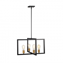 Lit Up Lighting LIT2434BK-GD - 4-Light Pendant in black finish with Gold Socket Rings