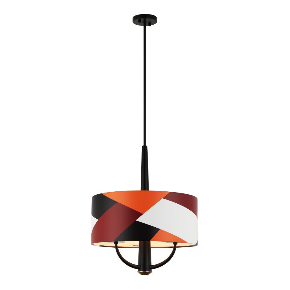 Patchwork 3-Lt Pendant - Black/Satin Brass/Patchwork