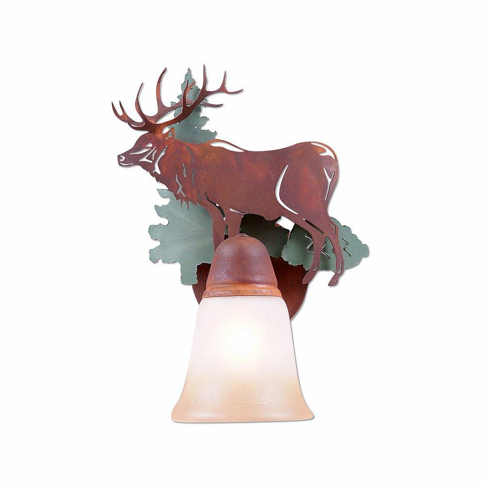 Lakeside Single Sconce - Elk - Two-Toned Amber Cream Bell Glass - Pine Tree Green