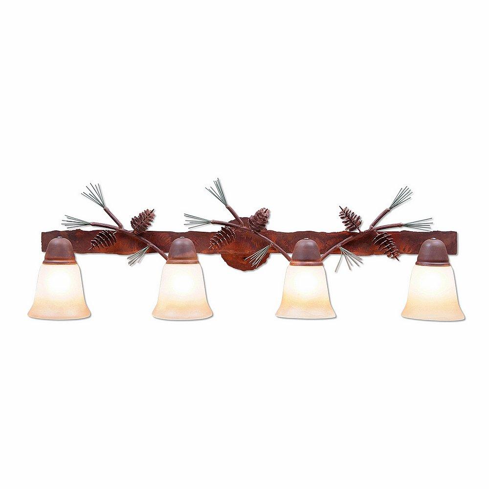 Lakeside Quad Bath Vanity Light - Pine Cone - Two-Toned Amber Cream Bell Glass - Pine Tree Green