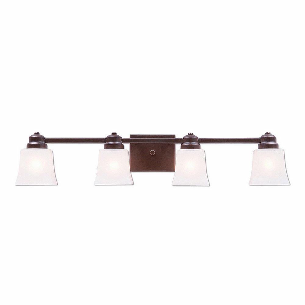 Woodland Quad Bath Vanity Light - Rustic Plain - Frosted Glass Bowl - Dark Bronze Metallic Finish