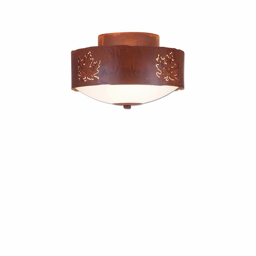 Ridgemont Close-to-Ceiling Small - Maple Cutout - Frosted Glass Bowl - Rust Patina Finish