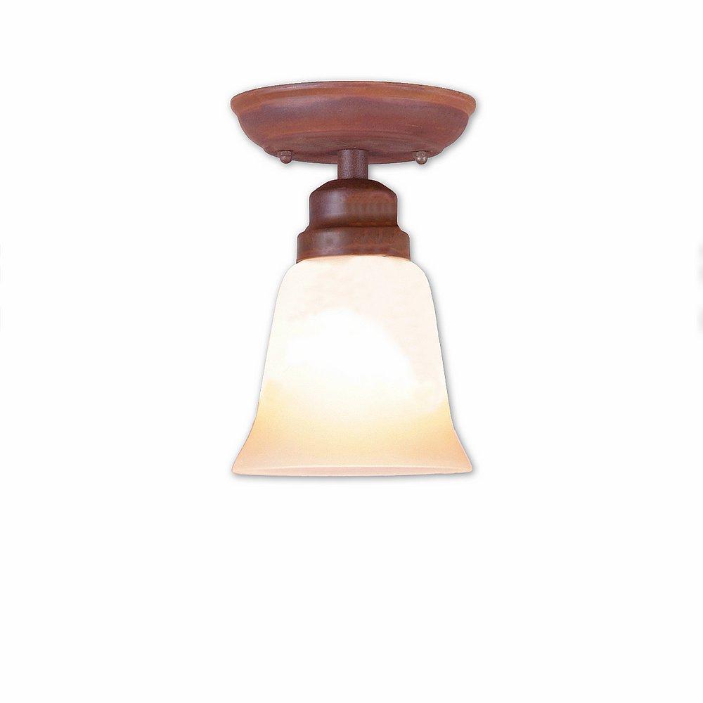 Sienna Ceiling Light - Rustic Plain - Two-Toned Amber Cream Bell Glass - Rust Patina Finish