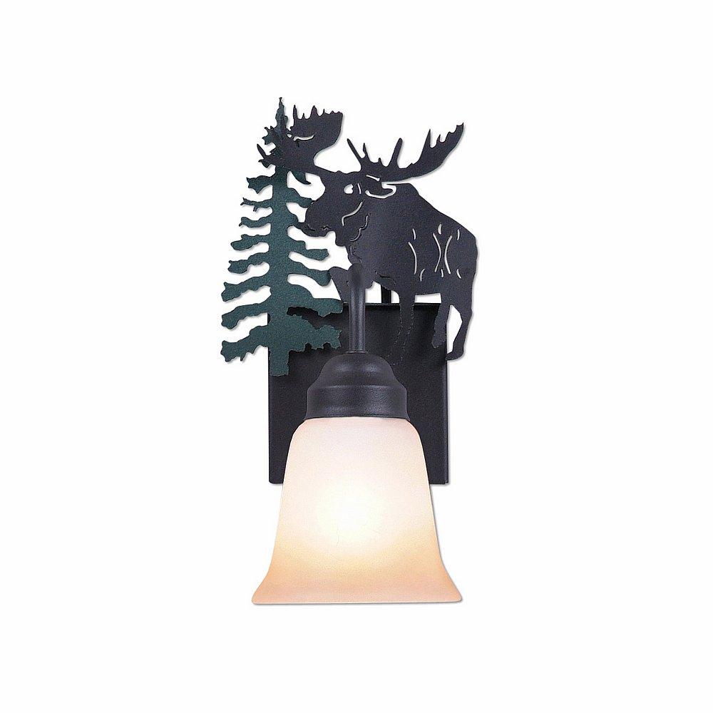 Wasatch Single Sconce - Alaska Moose - Two-Toned Amber Cream Bell Glass - Pine Green-Black Iron Base