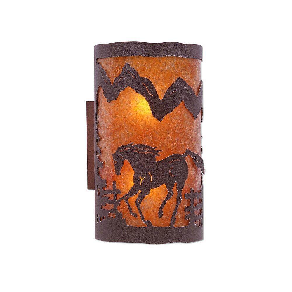 Kincaid Sconce - Mountain Horse - Amber Mica Shade - Rustic Brown Finish