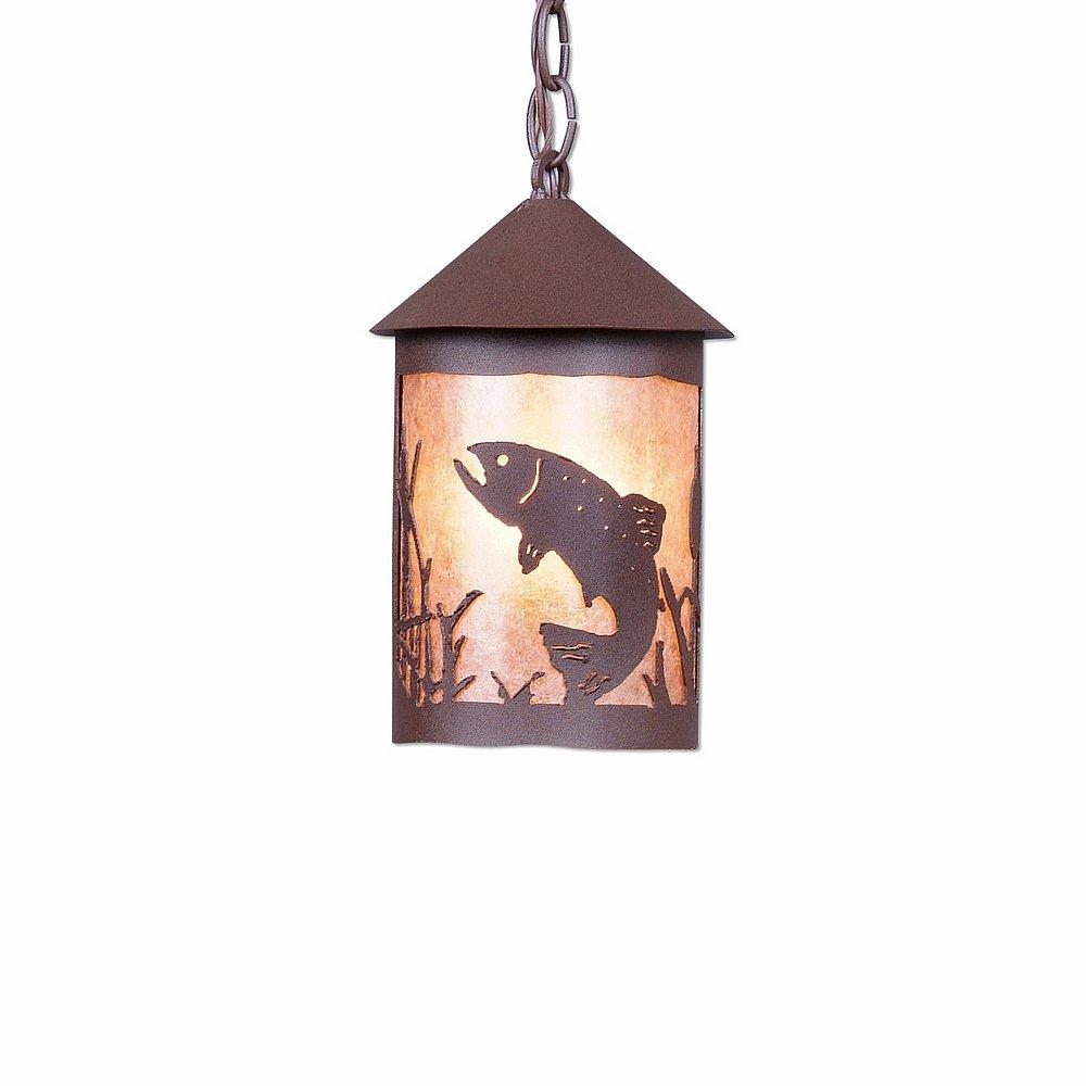 Cascade Pendant Small - Trout - Almond Mica Shade - Rustic Brown Finish - Chain