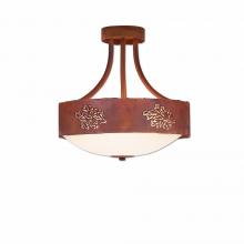 Avalanche Ranch Lighting A48848FC-02 - Ridgemont Semi-Flush Medium - Cedar Bough Cutout - Frosted Glass Bowl - Rust Patina Finish