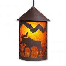 Avalanche Ranch Lighting M24627AM-ST-27 - Cascade Pendant Large - Mountain Moose - Amber Mica Shade - Rustic Brown Finish - Adjustable Stem