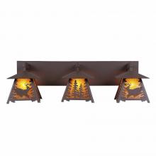 Avalanche Ranch Lighting M35330AM-27 - Smoky Mountain Triple Bath Vanity Light - Mountain Deer - Amber Mica Shade - Rustic Brown Finish