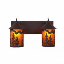 Avalanche Ranch Lighting M38214AM-27 - Cascade Double Bath Vanity Light - Spruce Tree - Amber Mica Shade - Rustic Brown Finish