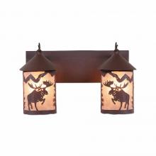 Avalanche Ranch Lighting M38222AL-27 - Cascade Double Bath Vanity Light - Alaska Moose - Almond Mica Shade - Rustic Brown Finish