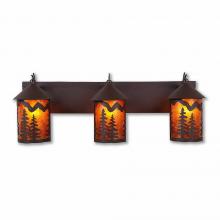 Avalanche Ranch Lighting M38314AM-27 - Cascade Triple Bath Vanity Light - Spruce Tree - Amber Mica Shade - Rustic Brown Finish