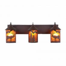 Avalanche Ranch Lighting M38323AM-27 - Cascade Triple Bath Vanity Light - Valley Elk - Amber Mica Shade - Rustic Brown Finish