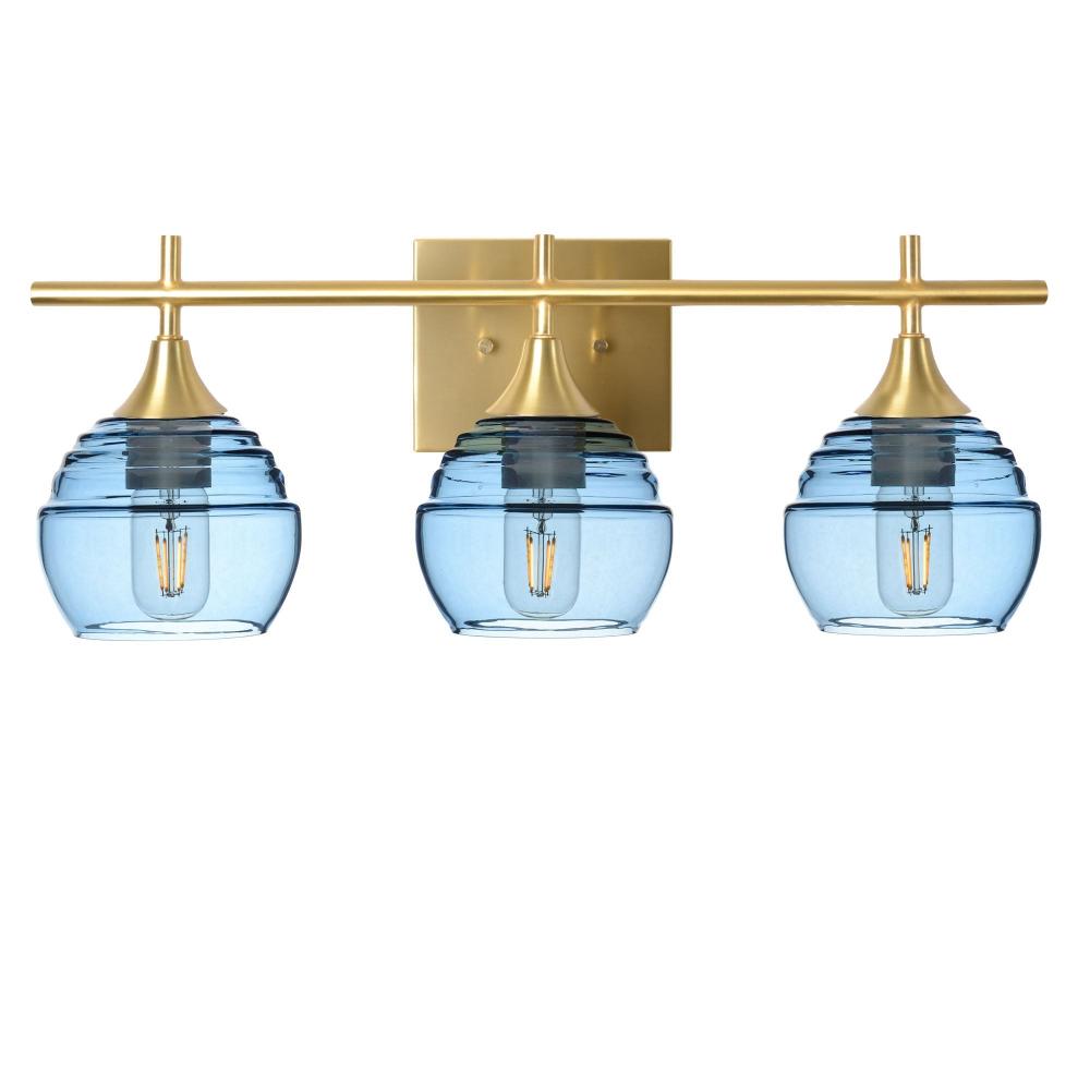 301 Lucent: 3 Light Wall Vanity - Steel Blue / Satin Brass