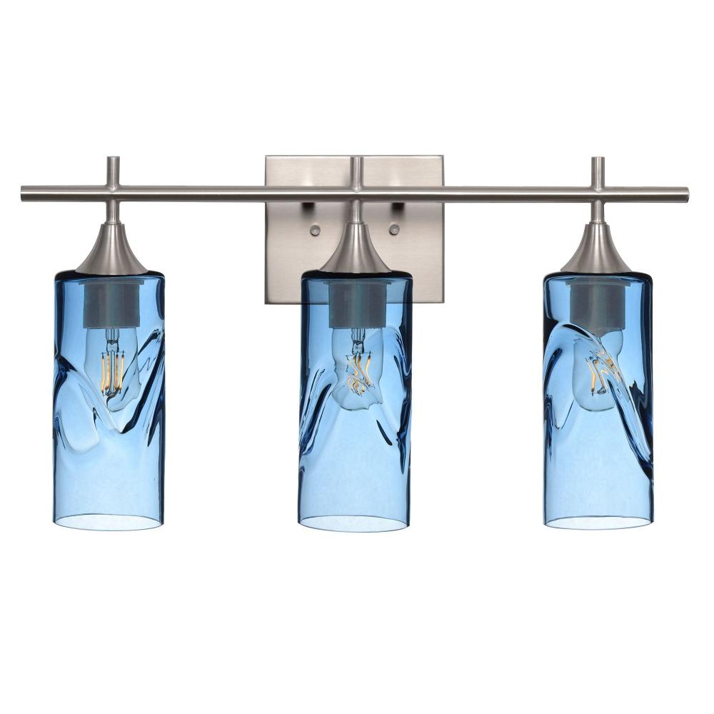 513 Swell: 3 Light Wall Vanity - Steel Blue / Brushed Nickel