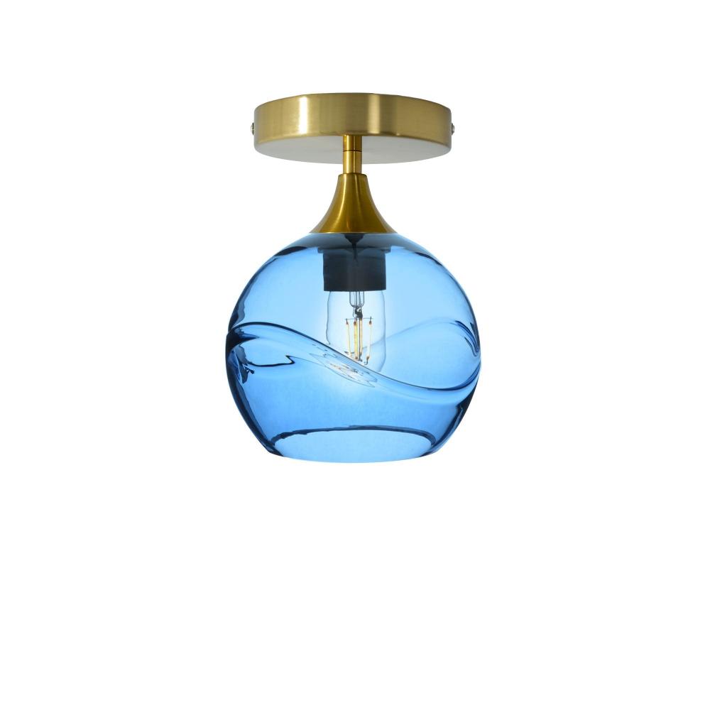 767 Swell: Semi Flush Light - Steel Blue / Polished Brass