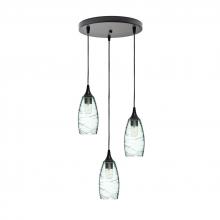 Bicycle Glass X3-147SPNCLR-RND01-BLK-X4-04W - 147 Spun: 3 Pendant Cascade Chandelier