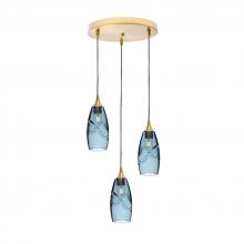 Bicycle Glass X3-147SWLGRA-RND01-BRS-X4-04W - 147 Swell: 3 Pendant Cascade Chandelier