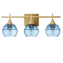 Bicycle Glass X3-301LUCSTB-VAN01-BRS-XX-04W - 301 Lucent: 3 Light Wall Vanity - Steel Blue / Satin Brass