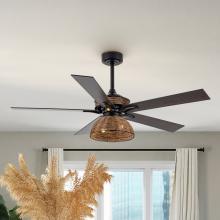 Eileen Grays LLC F6351110V - Parrot Uncle 52" Matte Black Indoor Rattan Plaited Element Ceiling Fan, Farmhouse