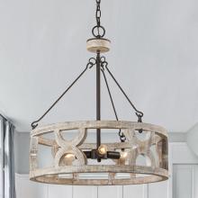 Eileen Grays LLC 8807-3110V - Parrot Uncle 20" Distressed White Drum 3-Light Chandelier, Farmhouse