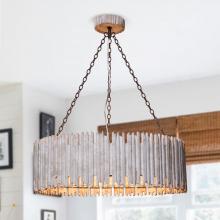 Eileen Grays LLC BB8813-3110V - Parrot Uncle 22" Natural Wooden Drum Shade 3-Light Chandelier for Living Room, Farmhouse