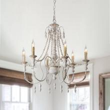 Eileen Grays LLC BB8817-6110V - Parrot Uncle 30" Gray Wood 6-Light Empire Chandelier with Wood Beads, Farmhouse