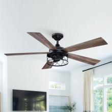 Eileen Grays LLC BBLAB025A0 - Parrot Uncle 52" Black Indoor Downrod Mounted 5-Blade LED Ceiling Fan, Farmhouse