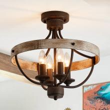 Eileen Grays LLC BBW9128-4110V - Parrot Uncle 15" Distressed Brown 4-Light Ceiling Light, Industrial
