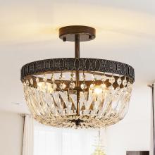 Eileen Grays LLC BBW9243-3110V - Parrot Uncle 14" Black 3-Light Semi Flush Mount Crystal Chandelier Ceiling Light Fixture, Modern