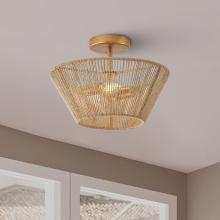 Eileen Grays LLC BBW9636-2 - Parrot Uncle 14" Brown Woven Rope Caged 2-Light Semi-Flush Mount Ceiling Light, Boho