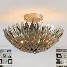 Eileen Grays LLC BBW9353-3110V - Parrot Uncle 16" Silver 3-Light Semi-Flush Mount Ceiling Light with Layers of Leaves Shade, Rust