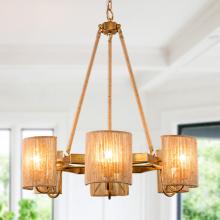 Eileen Grays LLC BBW9637-6 - Parrot Uncle 29" Antique Gold 6-Light Wagon Wheel Chandelier with Hemp Rope Shade, Farmhouse