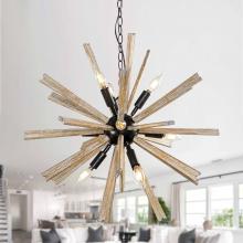 Eileen Grays LLC BBW9755-9 - Parrot Uncle 27" Black 9-Light Candlestick Sputnik Chandelier with Natural Wood Bursts, Rustic