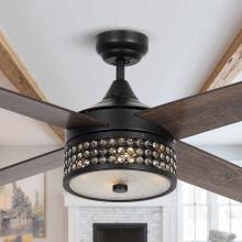 Eileen Grays LLC F6209MB110V - Parrot Uncle 52 in. Matte Black Indoor Crystal Ceiling Fan with Light Kit, Modern