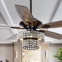 Eileen Grays LLC F6215BKQ110V - Parrot Uncle 52 in. Matte Black Indoor Crystal Ceiling Fan with Remote, Modern