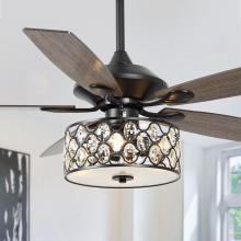 Eileen Grays LLC F6217BKQ110V - Parrot Uncle 52 in. Matte Black Indoor Crystal Chandelier Ceiling Fan with Remote, Modern