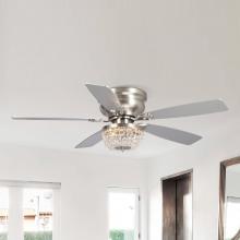 Eileen Grays LLC F6230QQ110V - Parrot Uncle 48" Satin Nickel Crystal Flush Mount Ceiling Fan, Modern