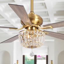 Eileen Grays LLC F6231MSQ110V - Parrot Uncle 52" Downrod Mount 5-Blade Gold Crystal Ceiling Fan with Remote and Light Kit, Moder