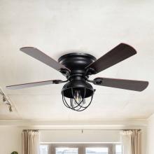 Eileen Grays LLC F6232QQ110V - Parrot Uncle 42" Black Flush Mount Ceiling Fan with Light Kit and Remote Control, Industrial