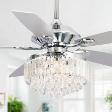 Eileen Grays LLC F6252QQ110V - Parrot Uncle 52" Indoor Chrome Downrod Mount Crystal Chandelier Ceiling Fan with Remote, Modern