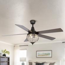 Eileen Grays LLC F6285Q110V - Parrot Uncle 52 in. Black Indoor Downrod Mount Crystal Ceiling Fan with Remote, Modern